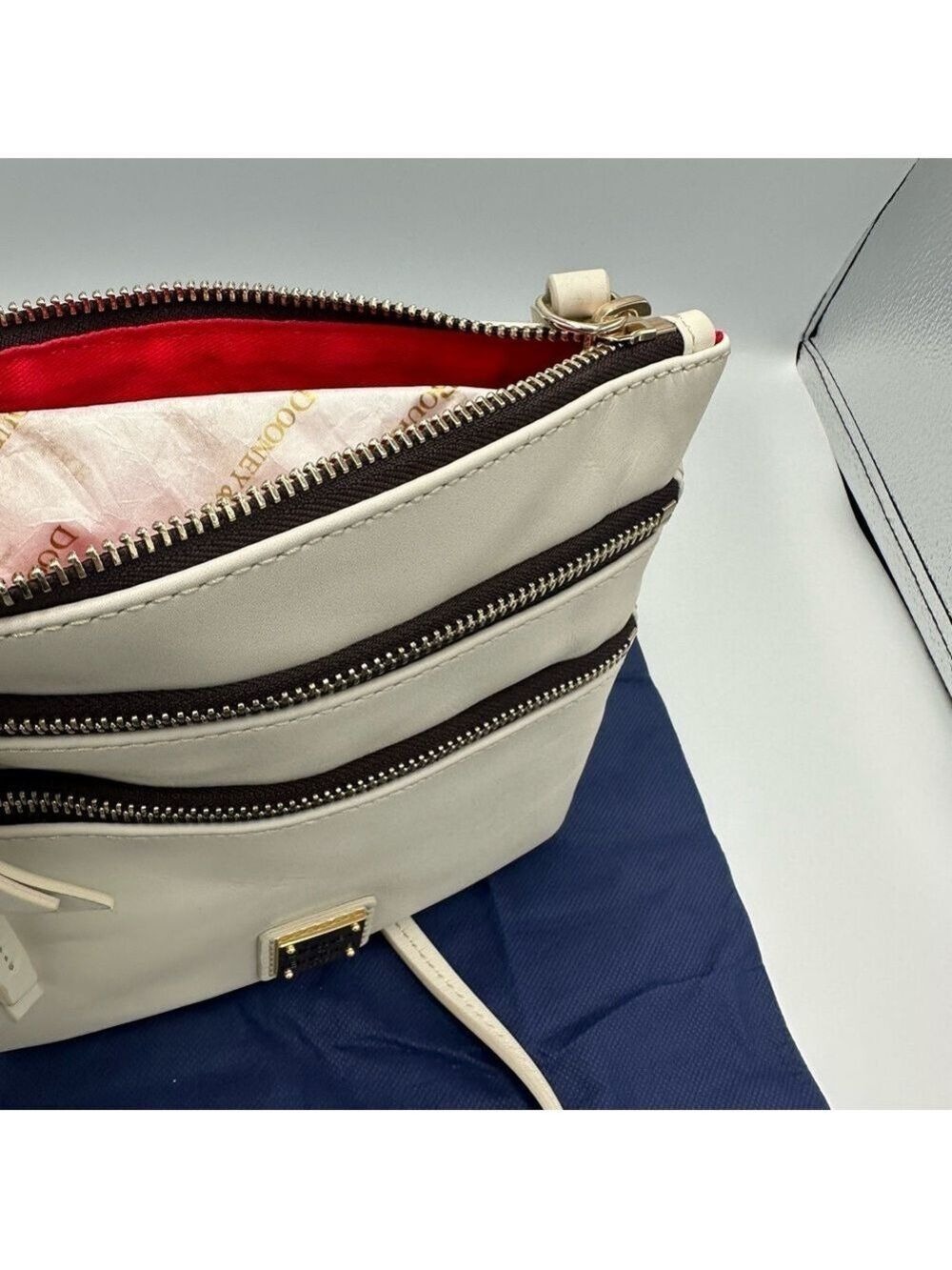 Dooney & Bourke Ivory Apollo Leather Triple Zip Crossbody Bag Boho Purse NWT - Picture 7 of 16